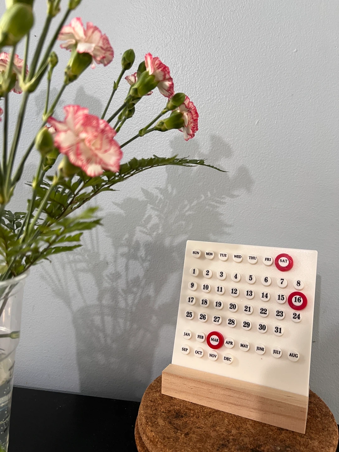 White Physical Perpetual Calendar with Wooden Base