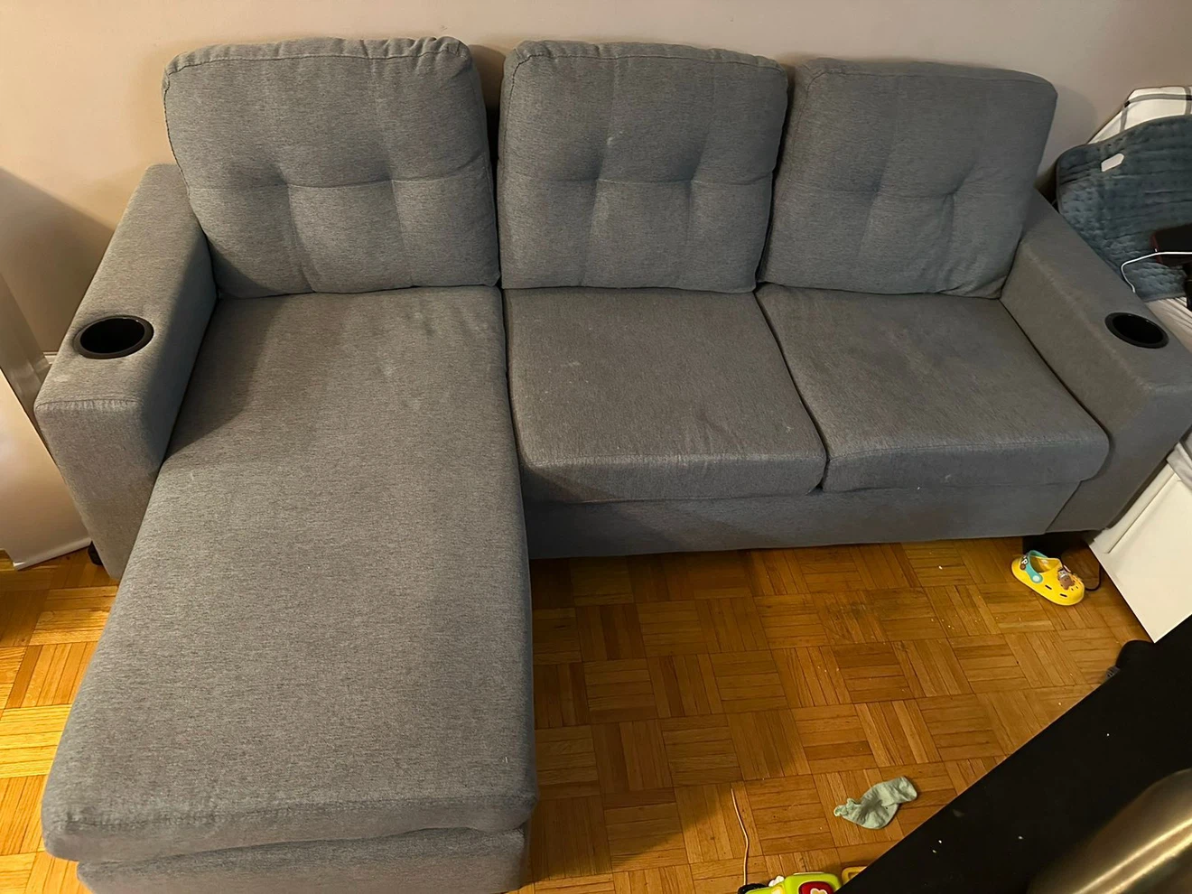 Grey Sectional Sofa with Cupholders