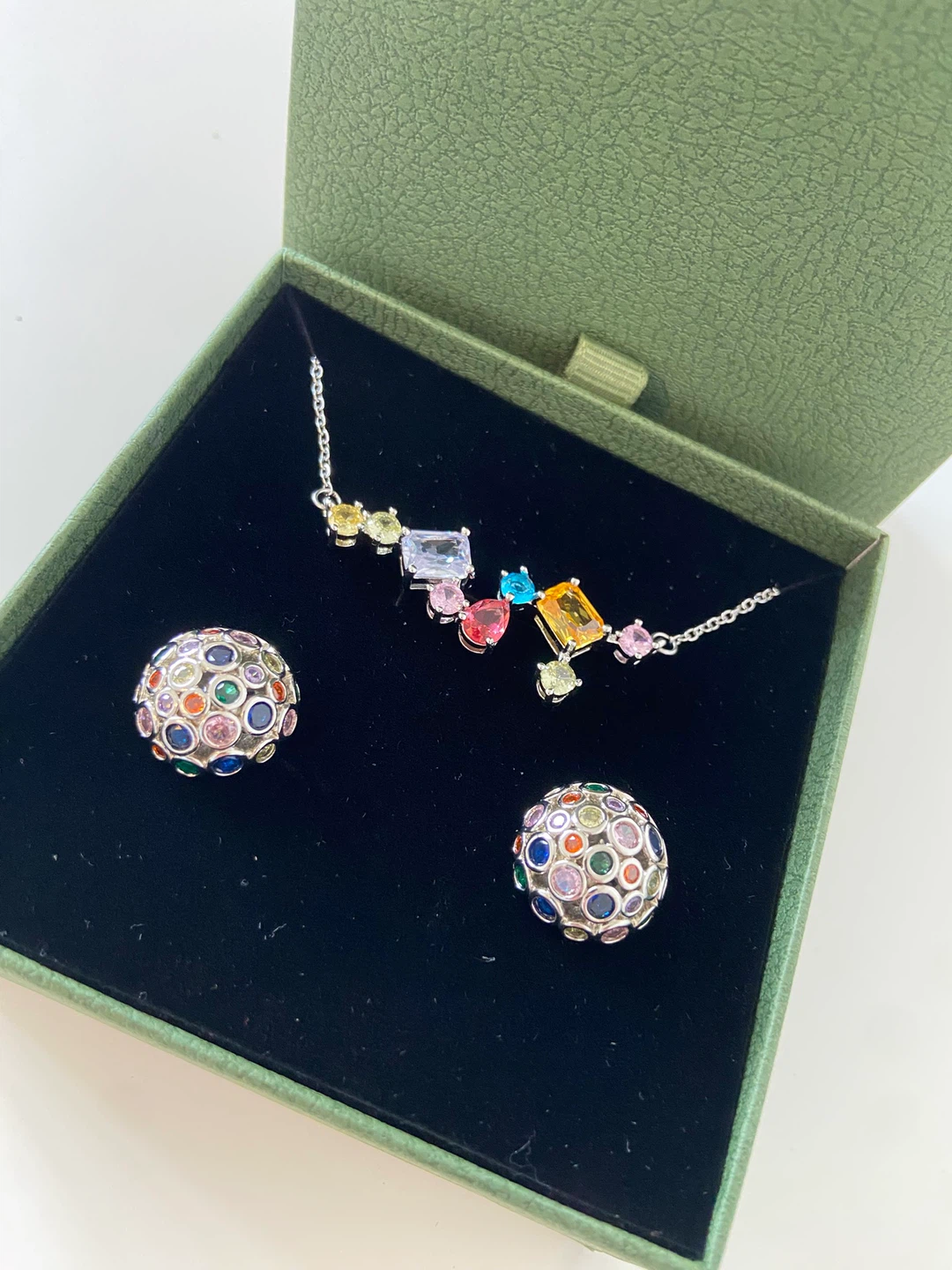 Colourful Gemstone Necklace and Earrings Set