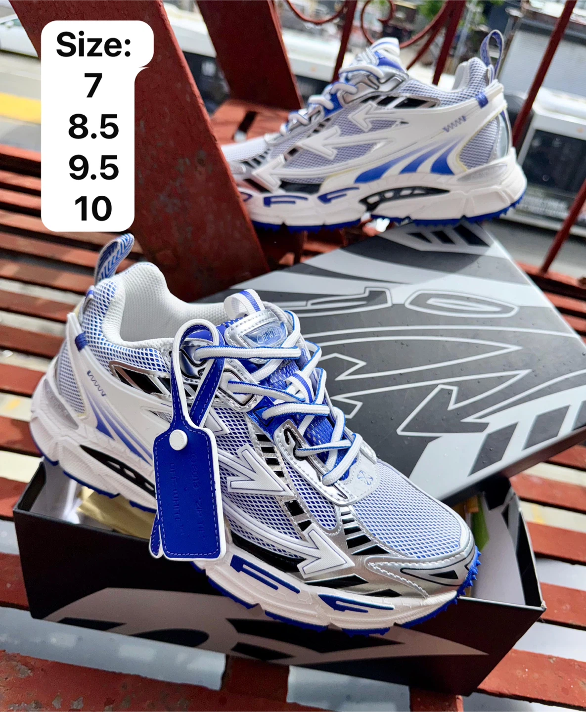 Men's White and Blue Running Shoes
