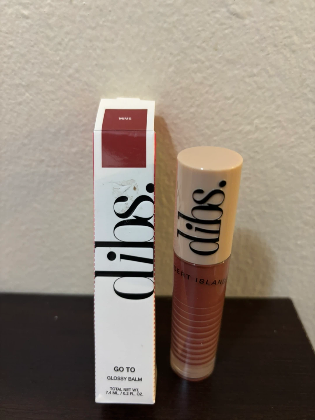NEW-Dibs. Go To Glossy Balm in Desert Island shade