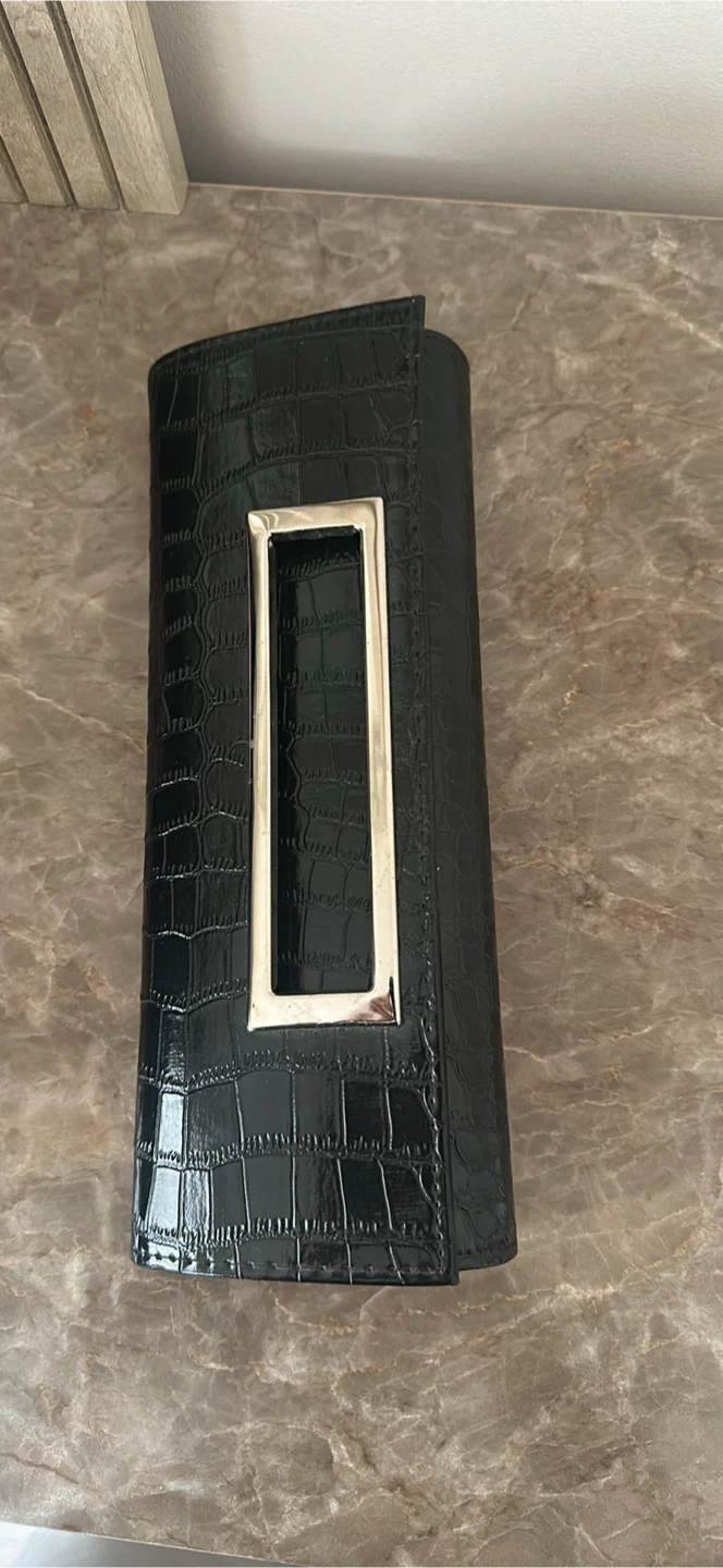 Black Clutch Bag with Croc Embossing