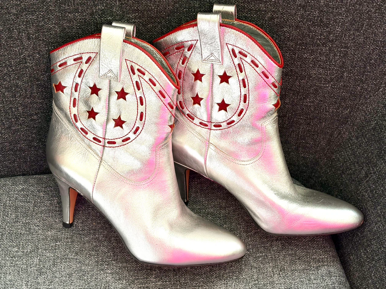 Marc Jacobs Silver Ankle Cowboy Boots