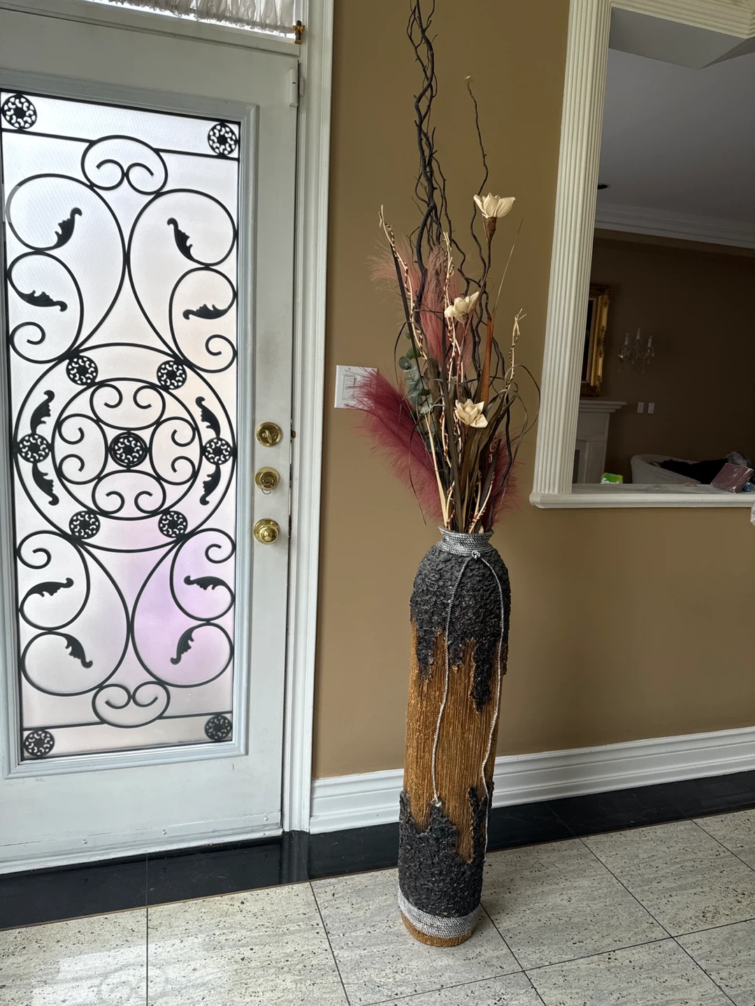 Tall Decorative Floor Vase with Dried Stems