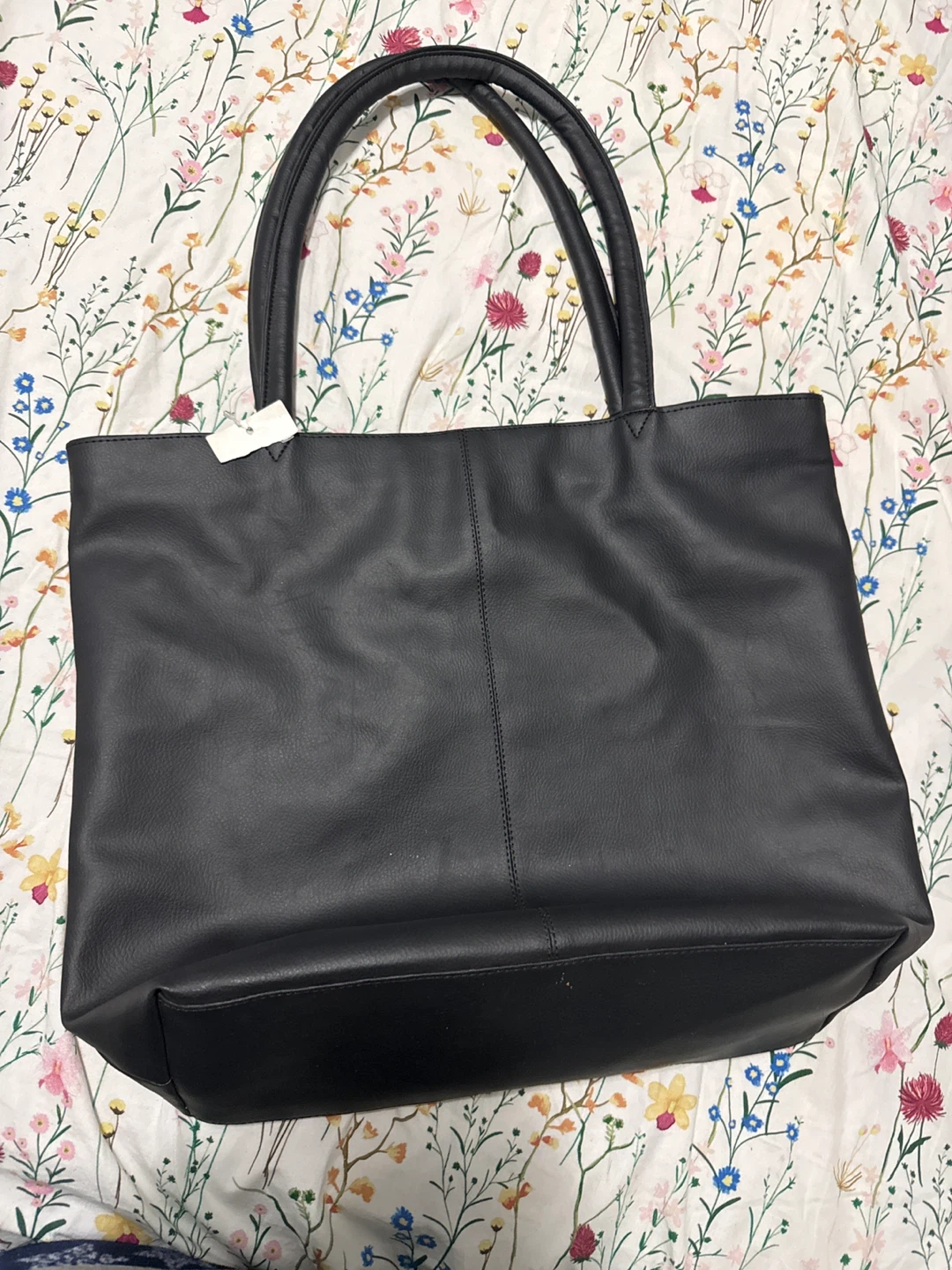 Black Faux Leather Tote Bag