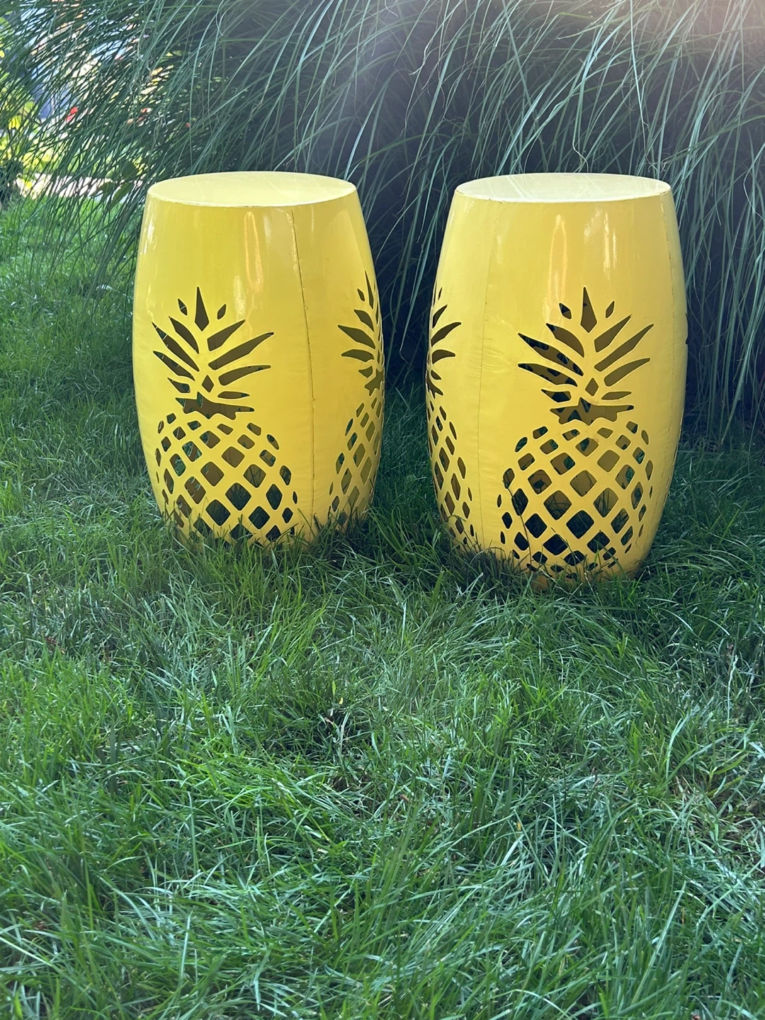 2 Vipush Metal Drum Stools / Side Tables – Yellow (AS-IS) - photo 4