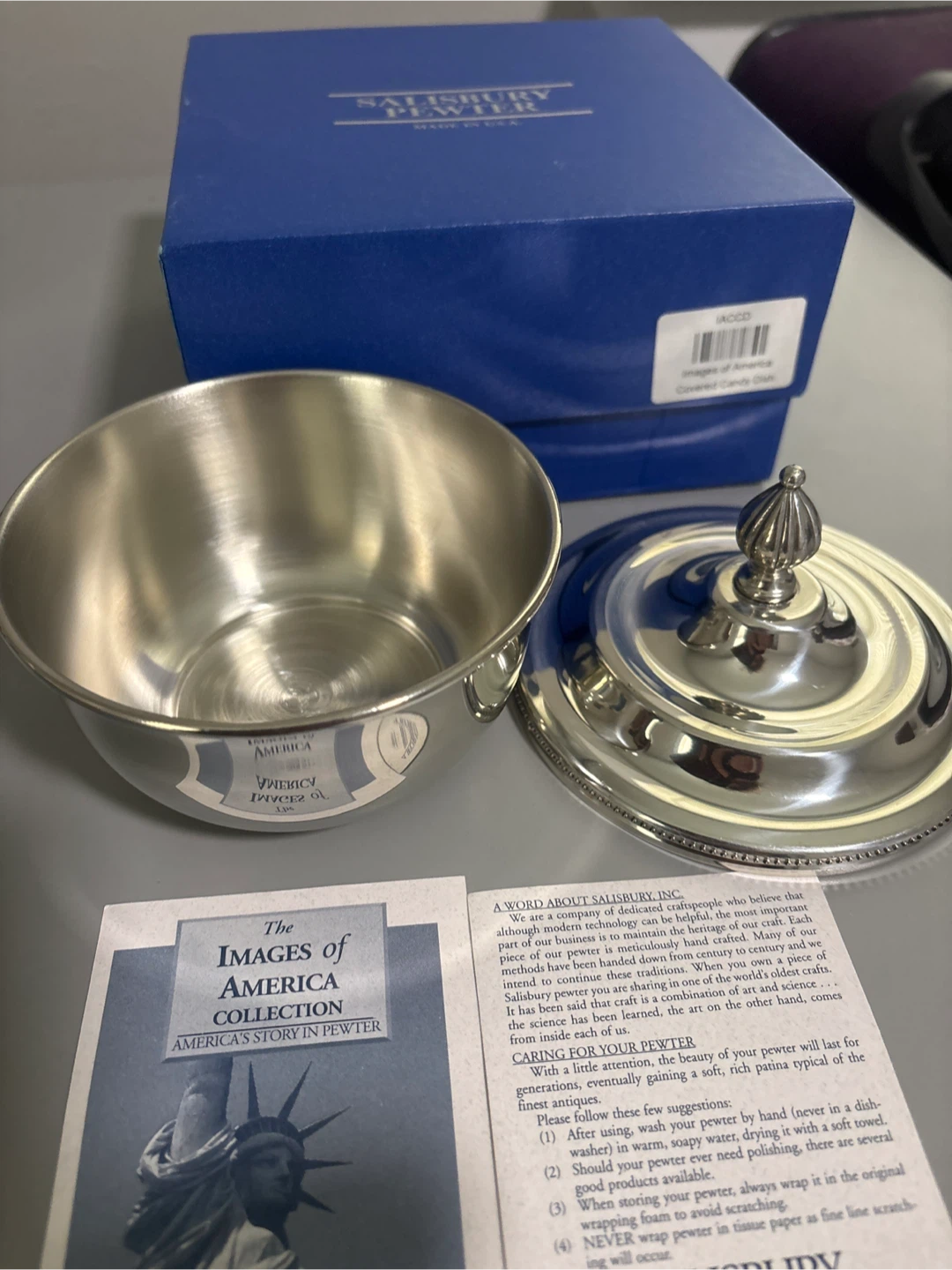 New Salisbury Pewter "Images of America" Candy Dish with Lid - photo 4