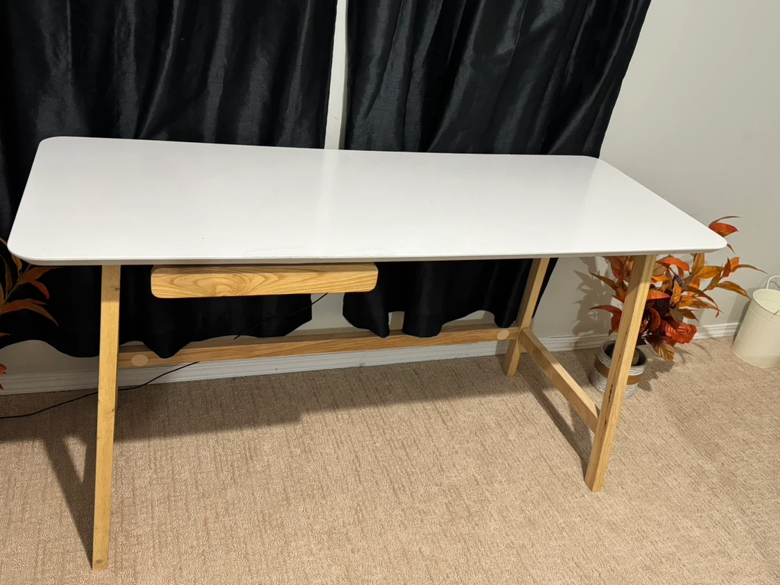 White Desk with Wood Drawer