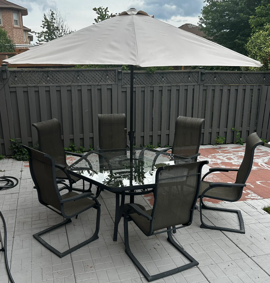 Patio Dining Set with 6 Chairs and Umbrella