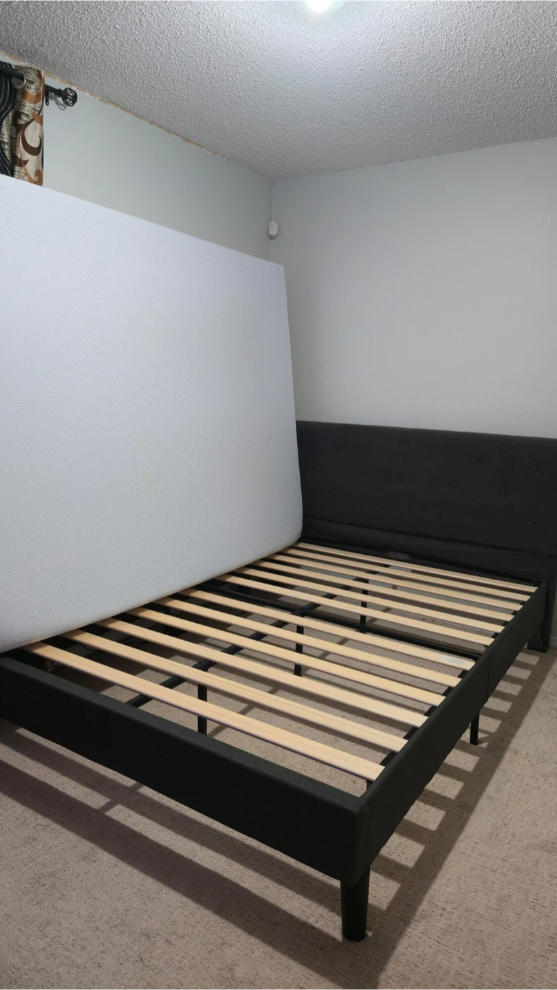 Dark Grey Upholstered Bed Frame with Tufted Headboard