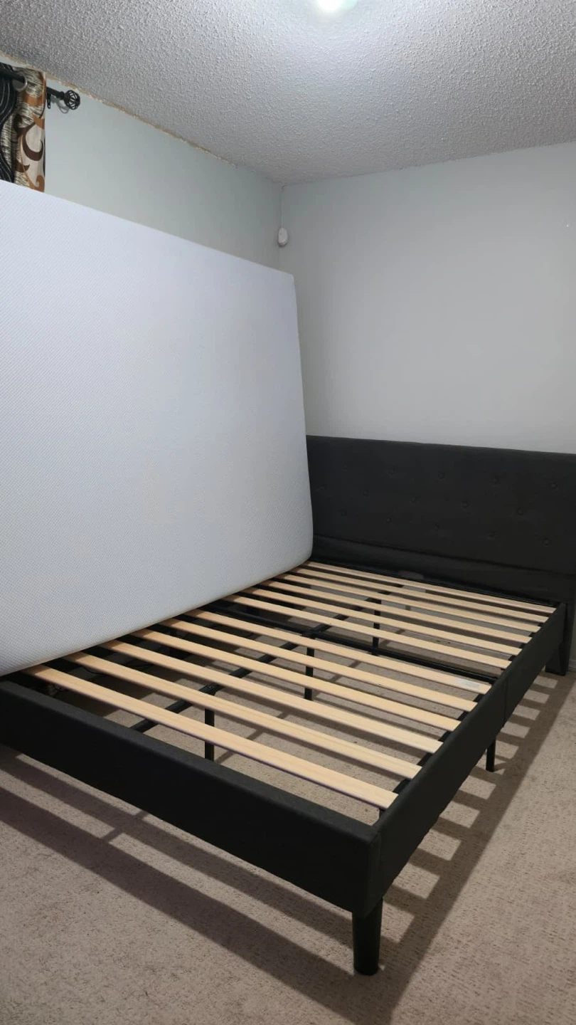 Dark Grey Upholstered Bed Frame with Tufted Headboard - photo 2