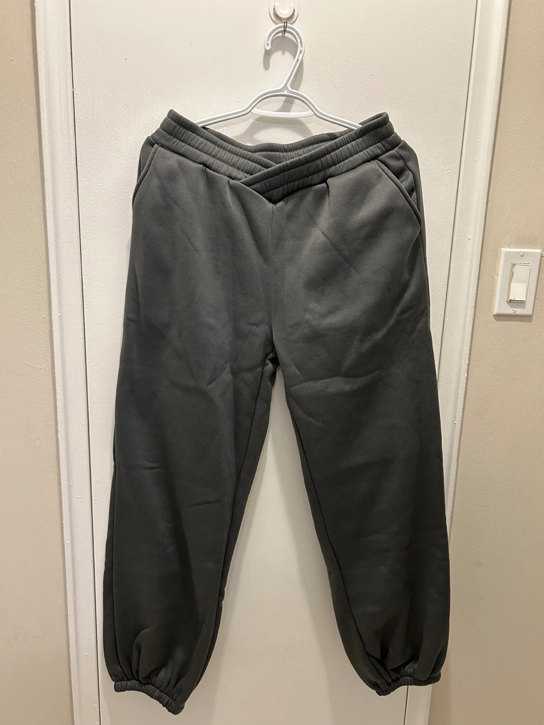 Grey V-Crossover Waist Sweatpants - Fleece Lined Joggers