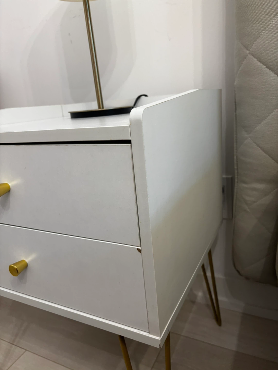 White 2-Drawer Nightstand with Gold Legs - photo 3