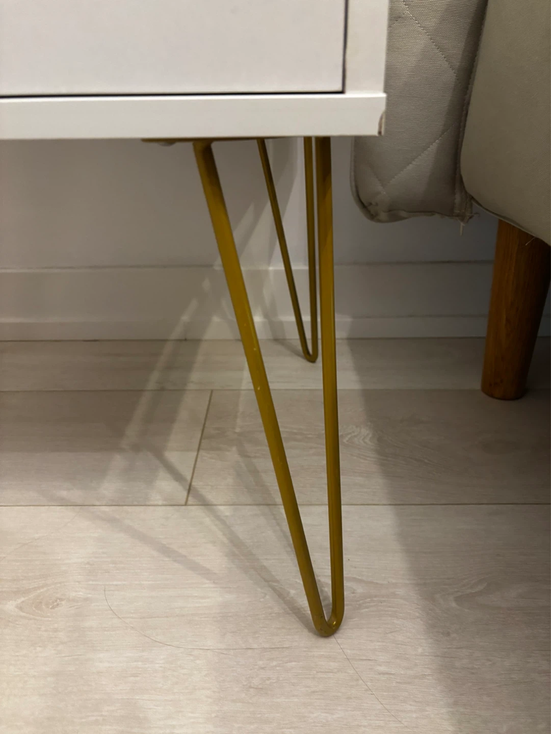 White 2-Drawer Nightstand with Gold Legs - photo 4