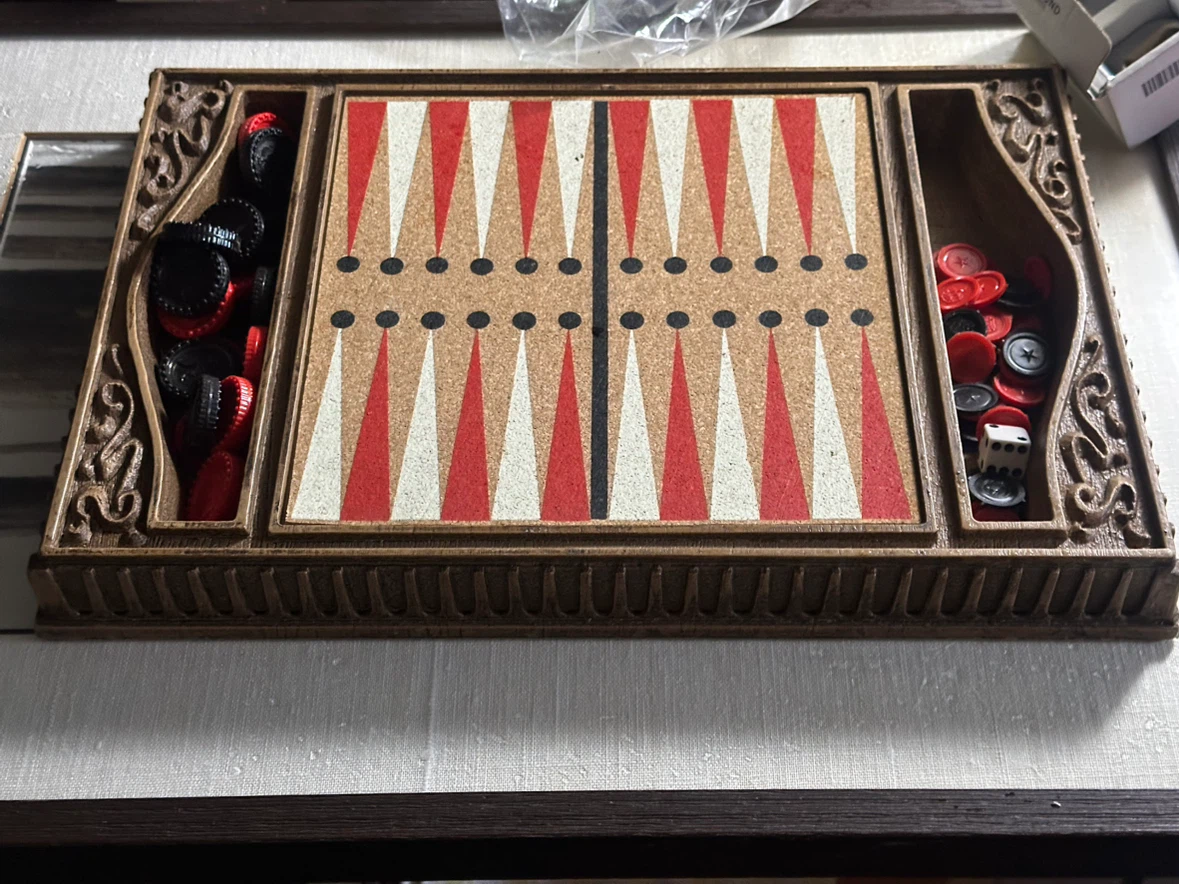 Vintage 1970s Pacific Game Co Cork Backgammon Board Set