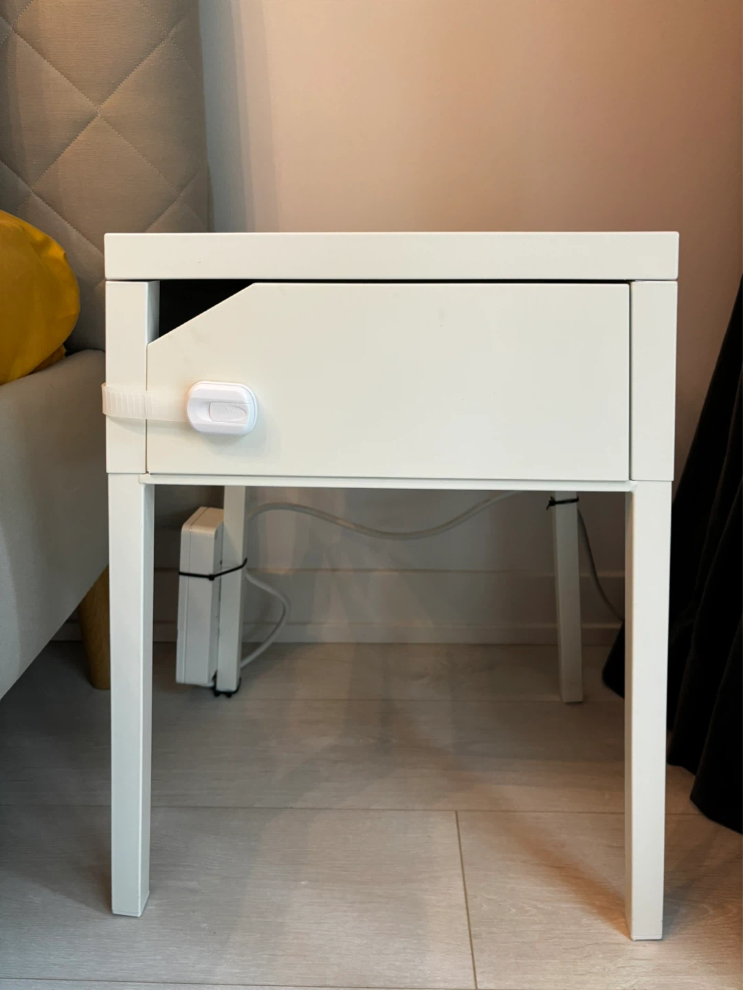 White Metallic Bedside Table with Drawer