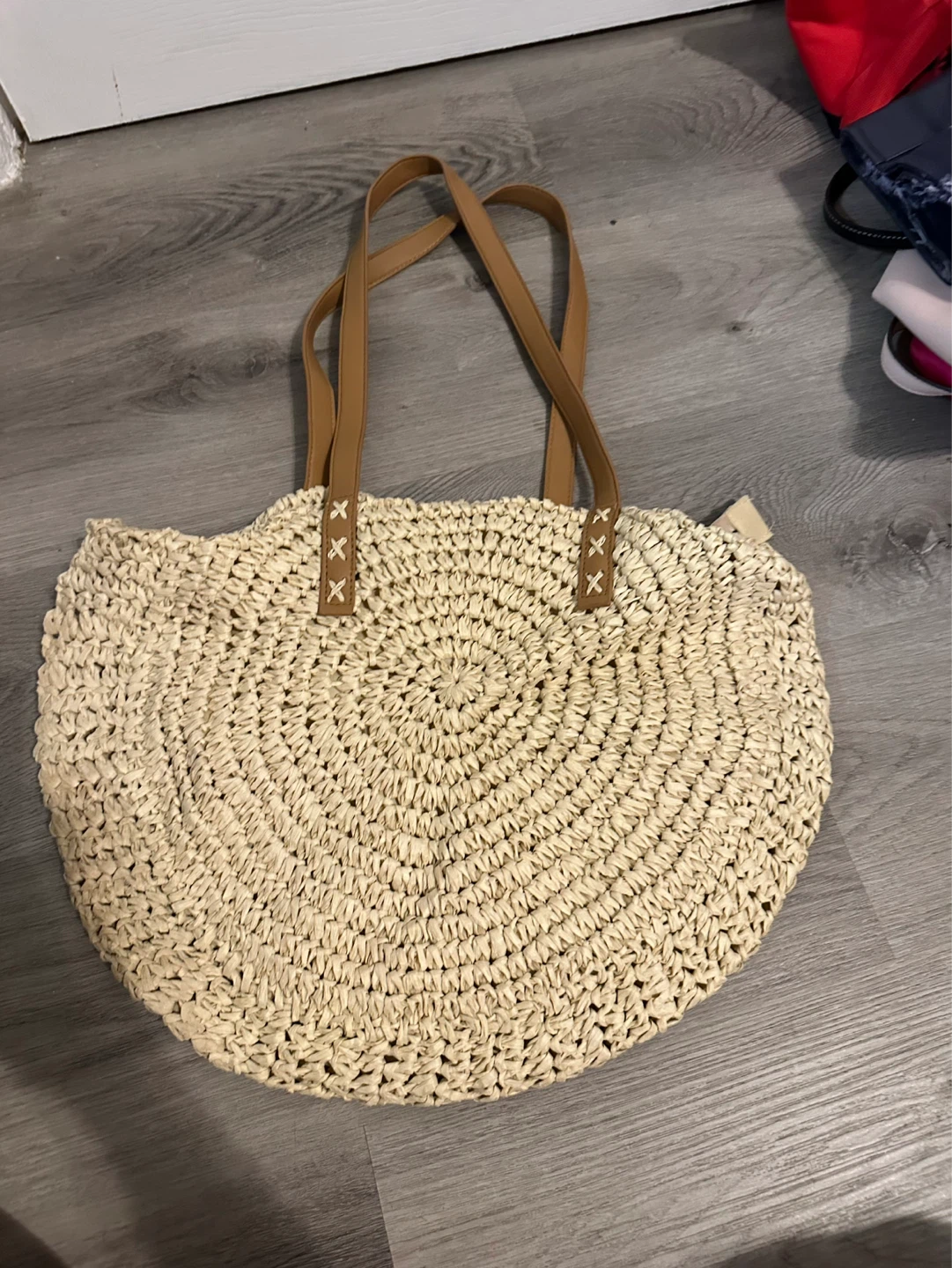 Summer Round Tote Bag Straw shoulder bag Beige - photo 2