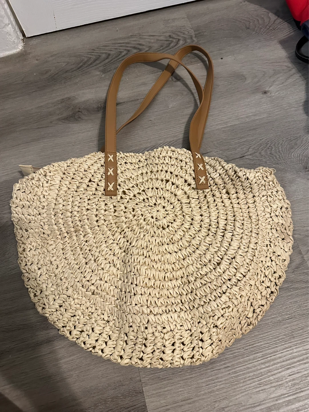 Summer Round Tote Bag Straw shoulder bag Beige