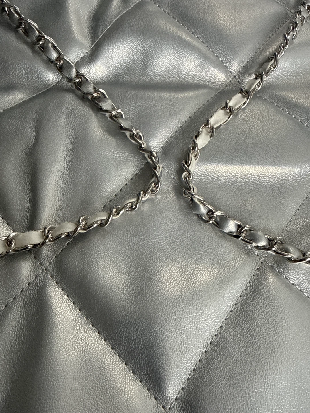 Silver Quilted Backpack with Chain Straps - photo 3
