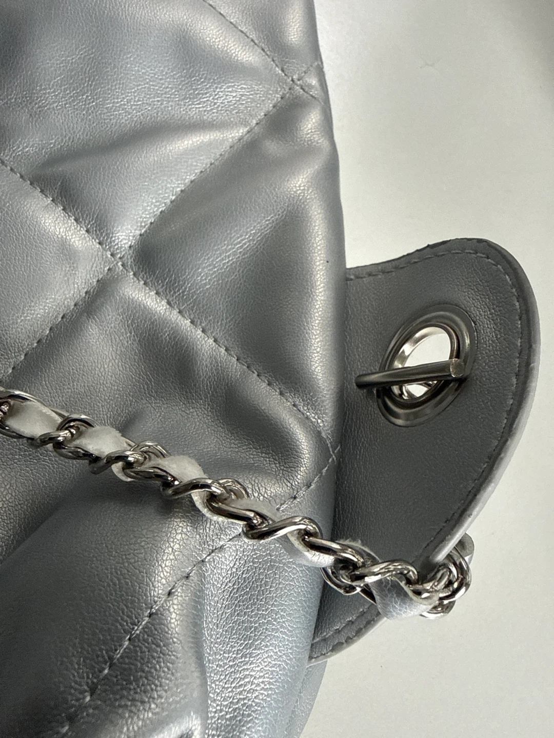Silver Quilted Backpack with Chain Straps - photo 4
