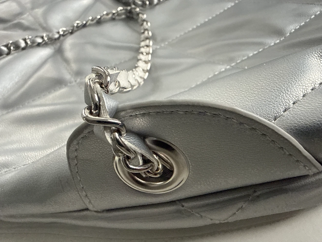 Silver Quilted Backpack with Chain Straps - photo 5