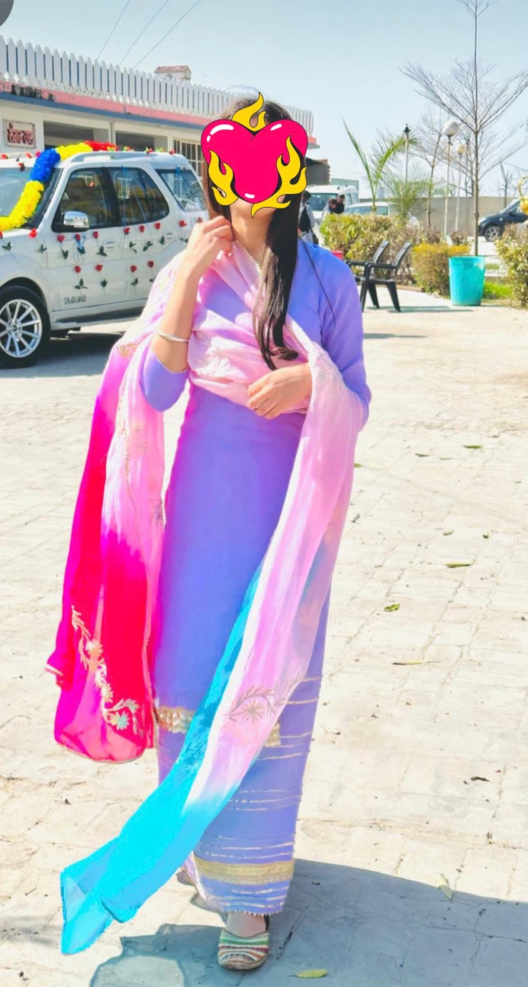 Purple Salwar Kameez with Pink Ombre Dupatta