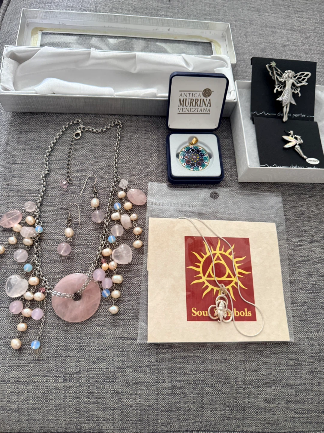 Lot Jewellery genuine pink quartz  & sterling silver pendant