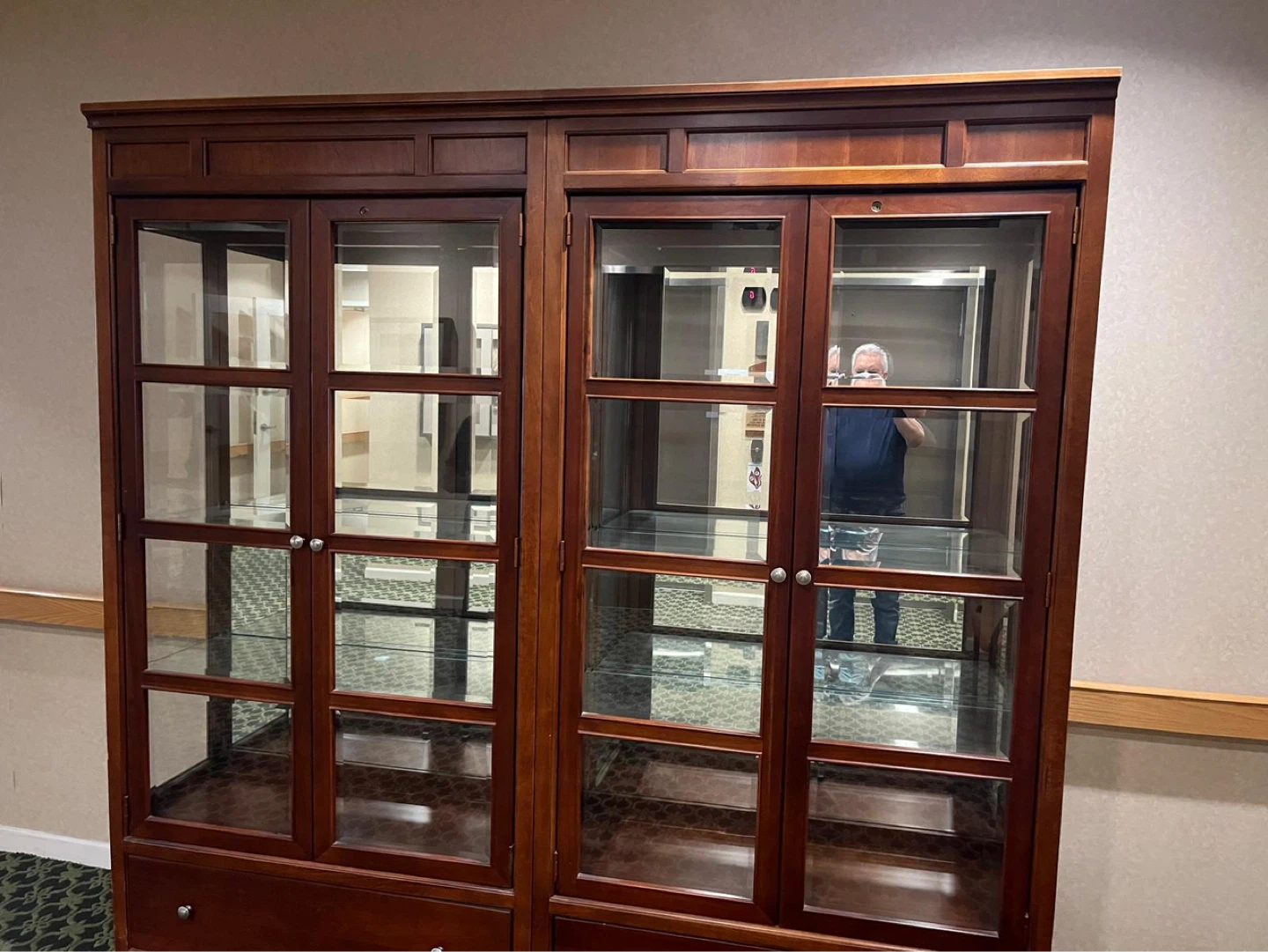 Cherry Wood Display Cabinet with Glass Doors