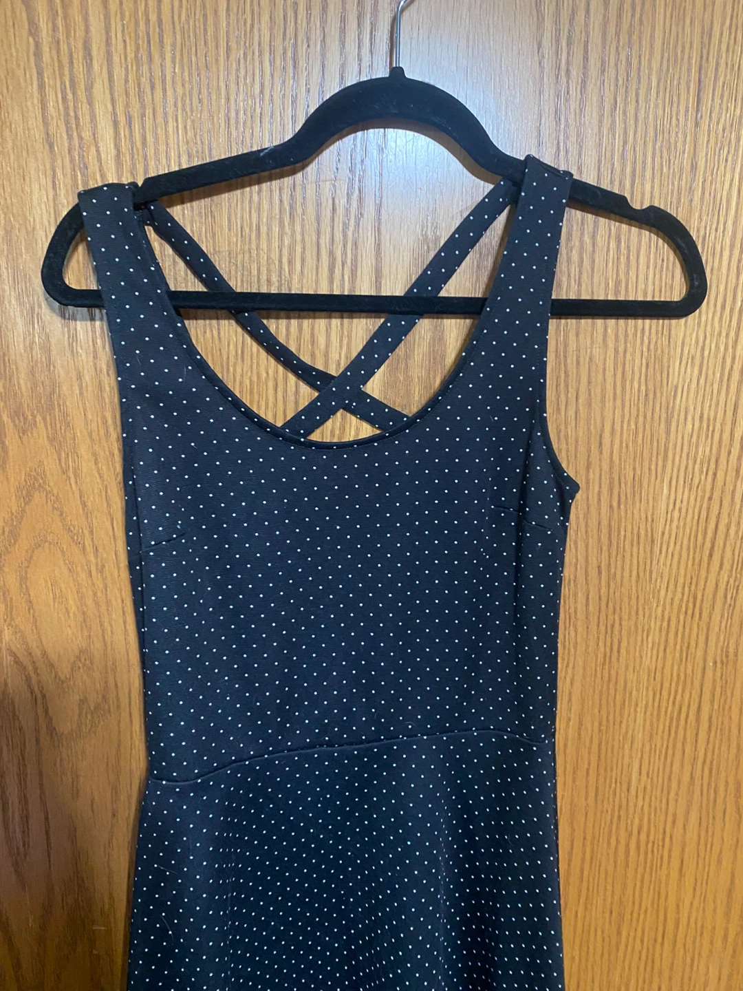 Black Polka Dot Fit & Flare Dress with Crisscross Back - photo 2