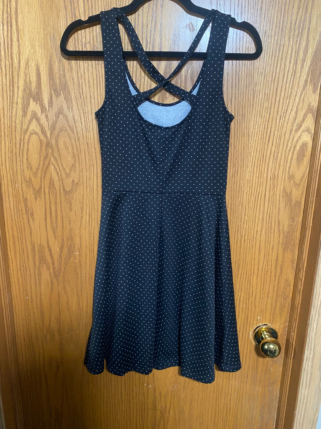 Black Polka Dot Fit & Flare Dress with Crisscross Back - photo 4