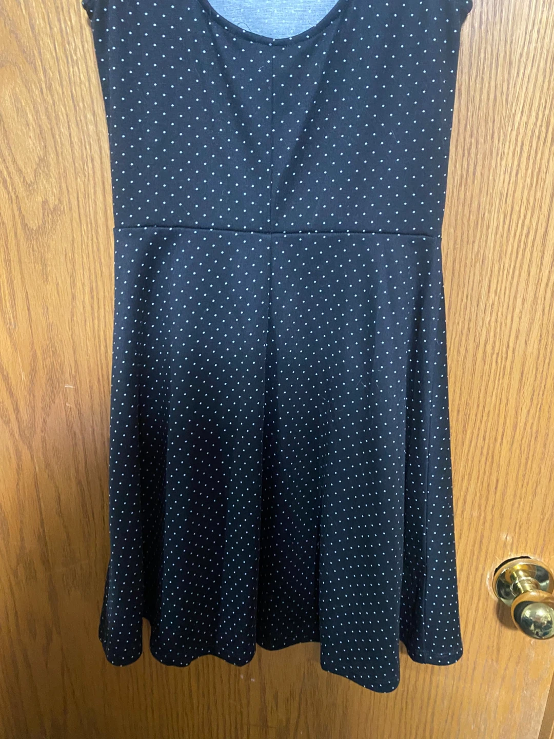 Black Polka Dot Fit & Flare Dress with Crisscross Back - photo 5