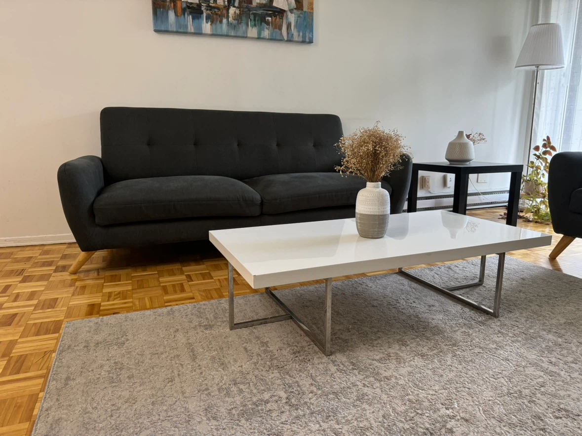 White Coffee Table with Metal Base