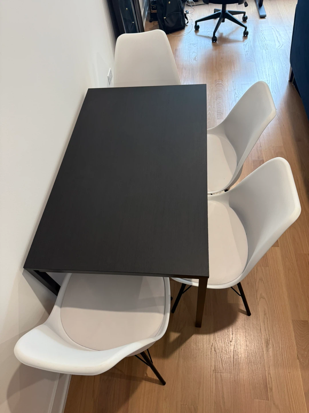 MOVING SALE - Black Dining Table Set with 4 White Chairs