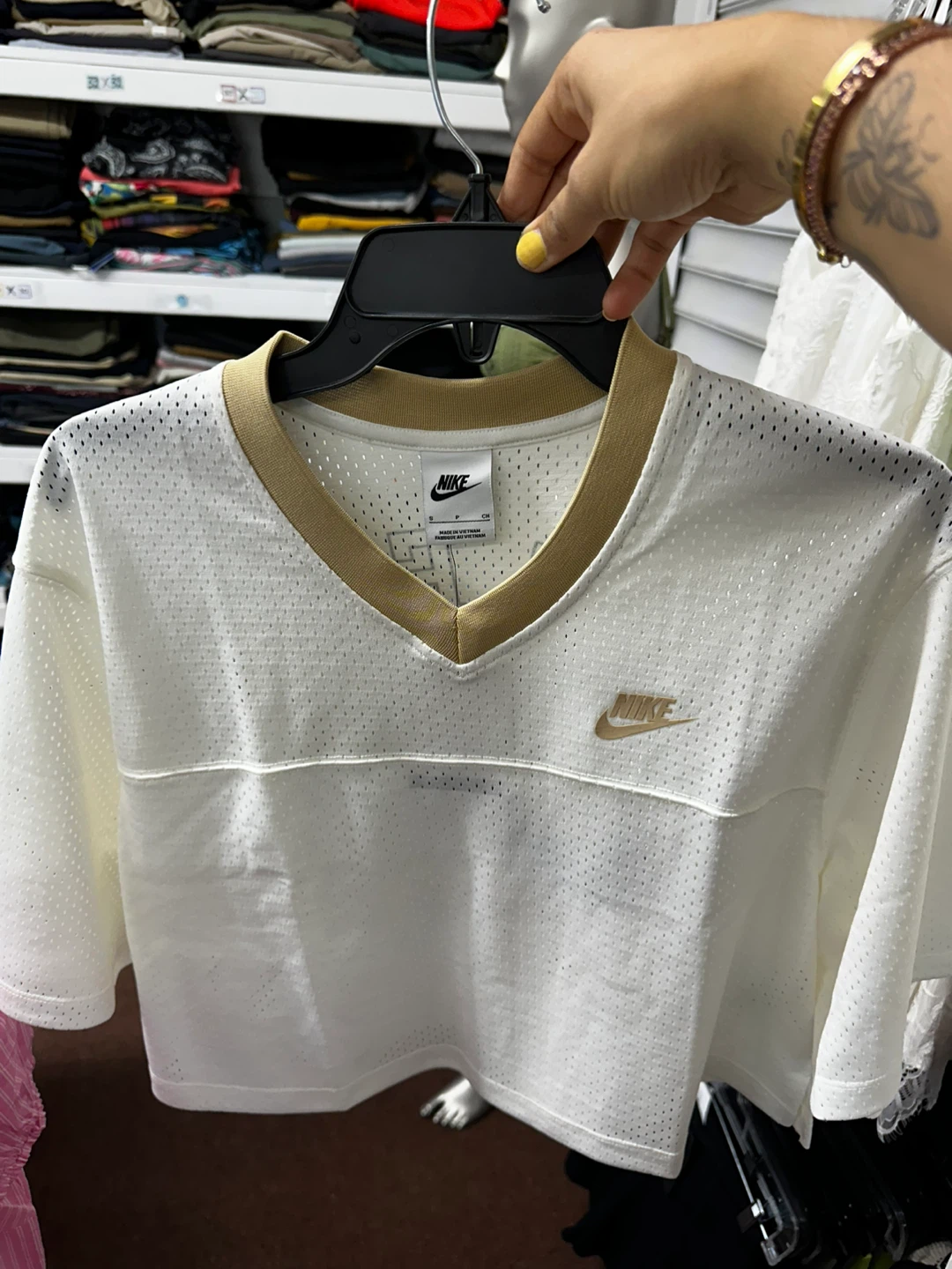 Nike White Athletic Cropped Jersey Top