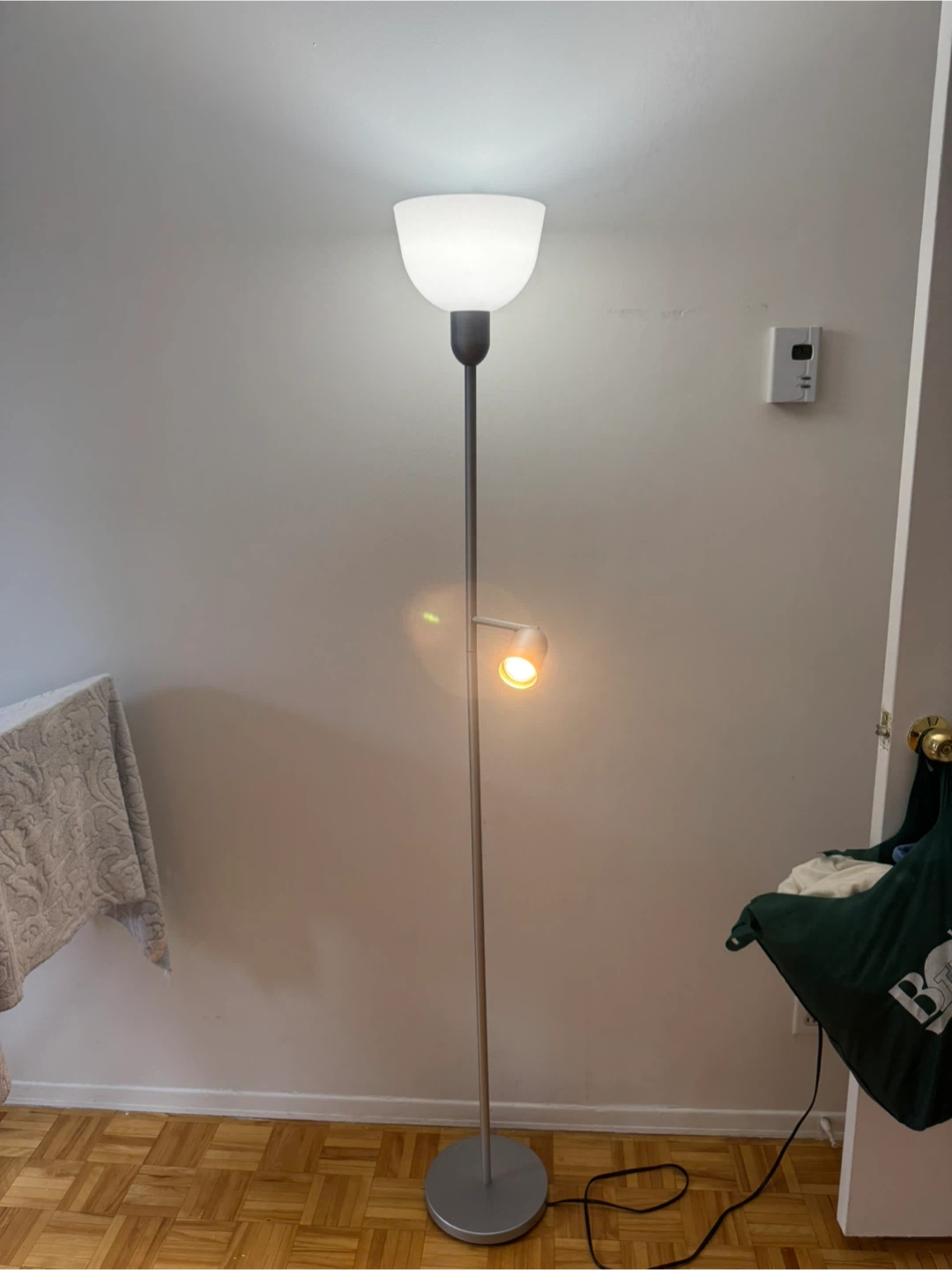 Silver Floor Lamp with Adjustable Reading Light