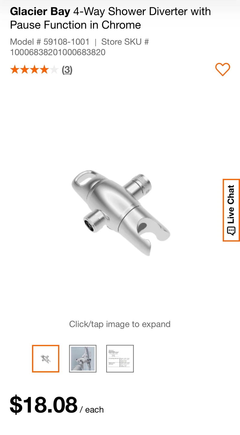 Glacier Bay 4-Way Shower Diverter Chrome