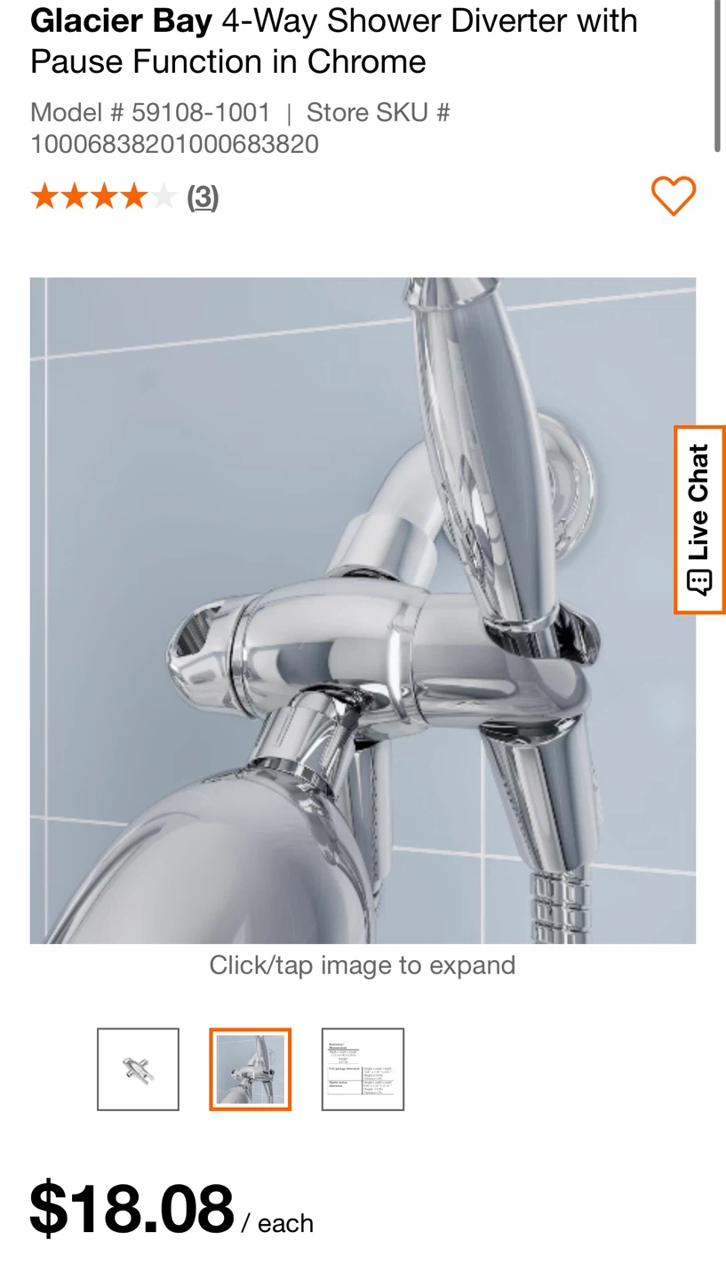 Glacier Bay 4-Way Shower Diverter Chrome - photo 2