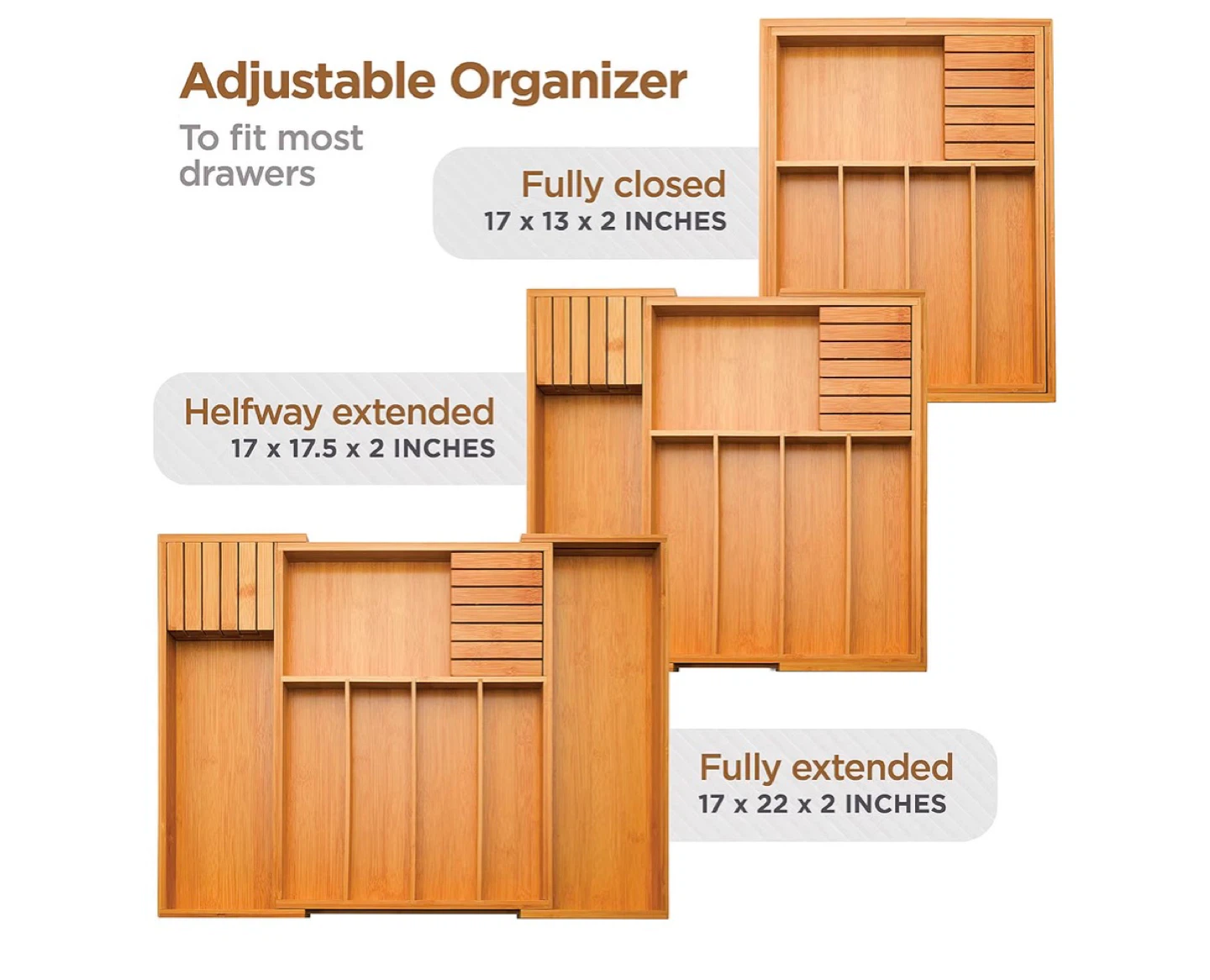 NEW Bamboo Drawer Organizer - Silverware - Expandable - photo 3