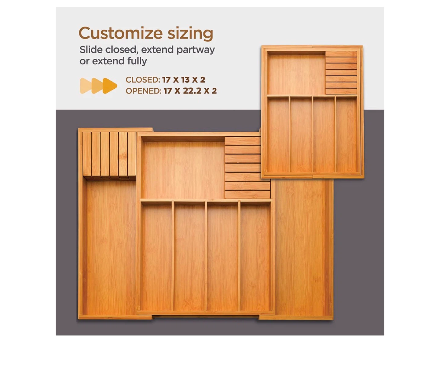 NEW Bamboo Drawer Organizer - Silverware - Expandable - photo 4