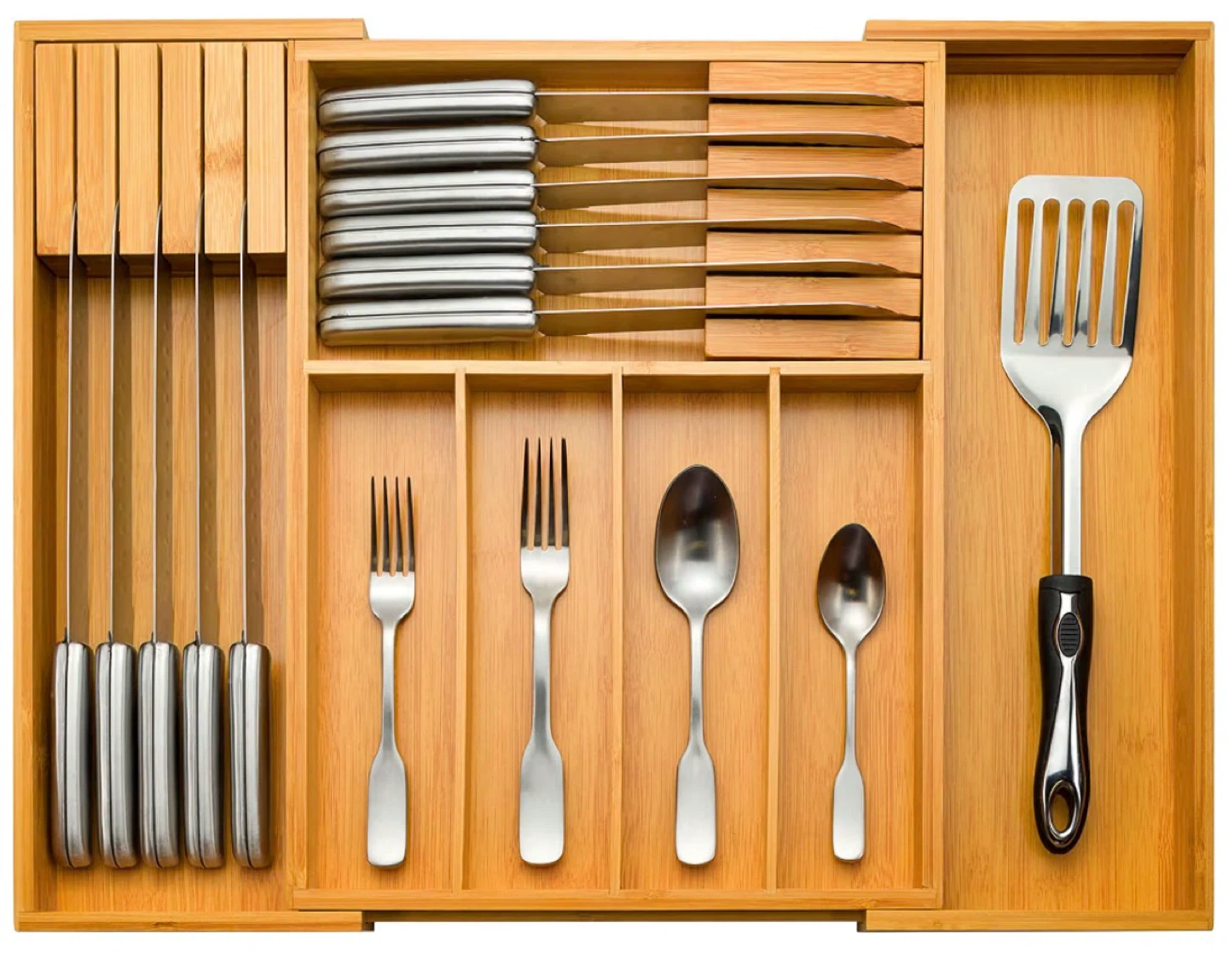 NEW Bamboo Drawer Organizer - Silverware - Expandable - photo 2