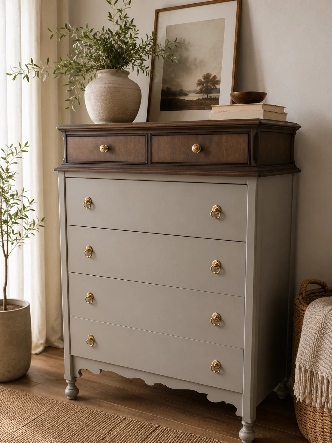 Walnut Tall Boy Dresser | Modern Organic Refinished - photo 2