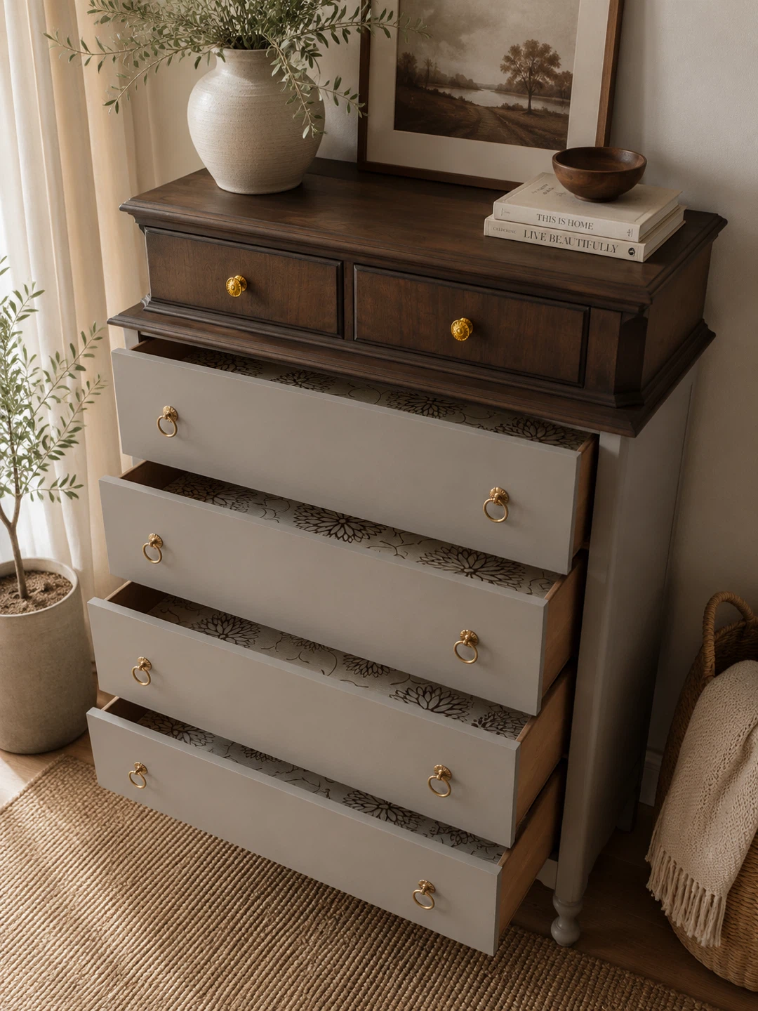 Walnut Tall Boy Dresser | Modern Organic Refinished - photo 4