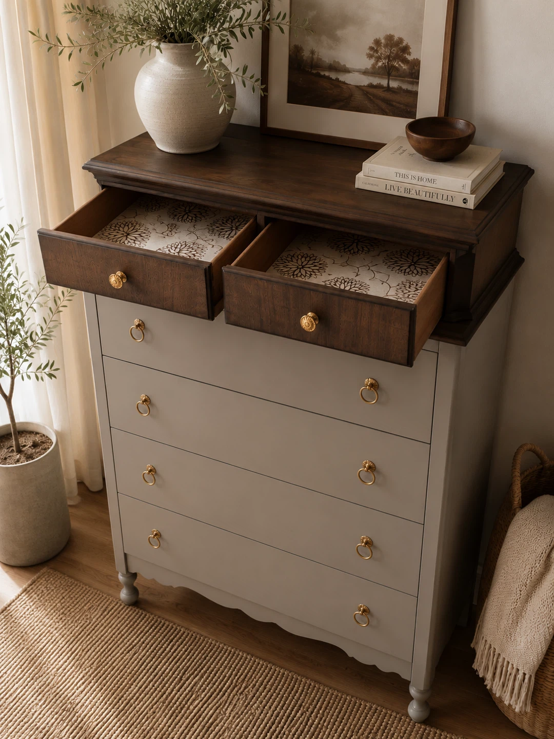 Walnut Tall Boy Dresser | Modern Organic Refinished - photo 5