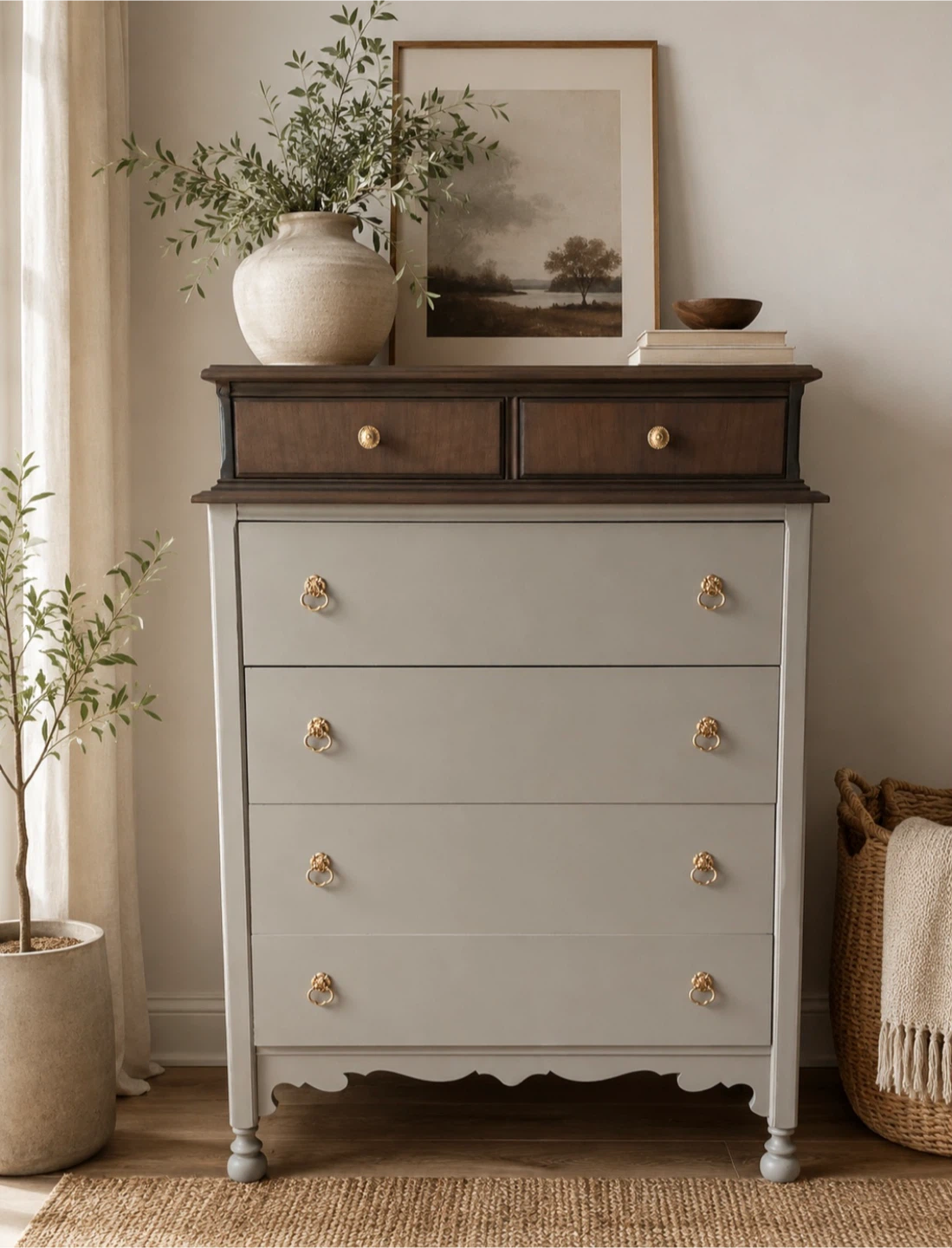 Walnut Tall Boy Dresser | Modern Organic Refinished