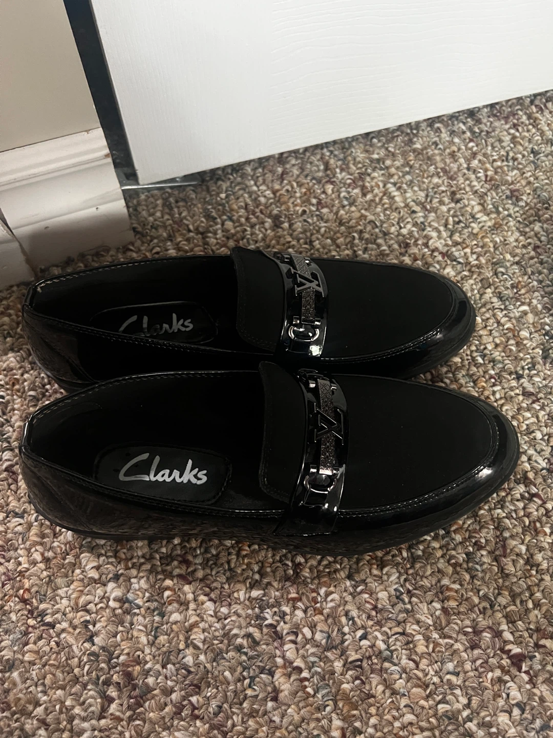 Clarks Black Patent Loafers with Chain Detail - photo 2