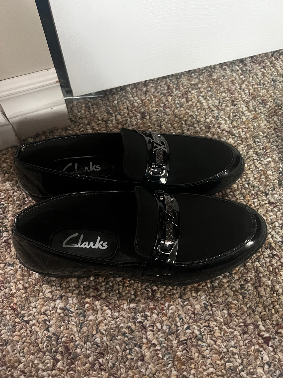 Clarks Black Patent Loafers with Chain Detail - photo 3