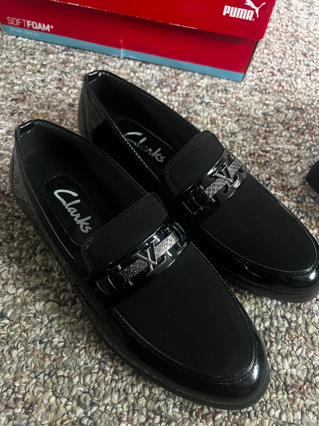 Clarks Black Patent Loafers with Chain Detail - photo 4