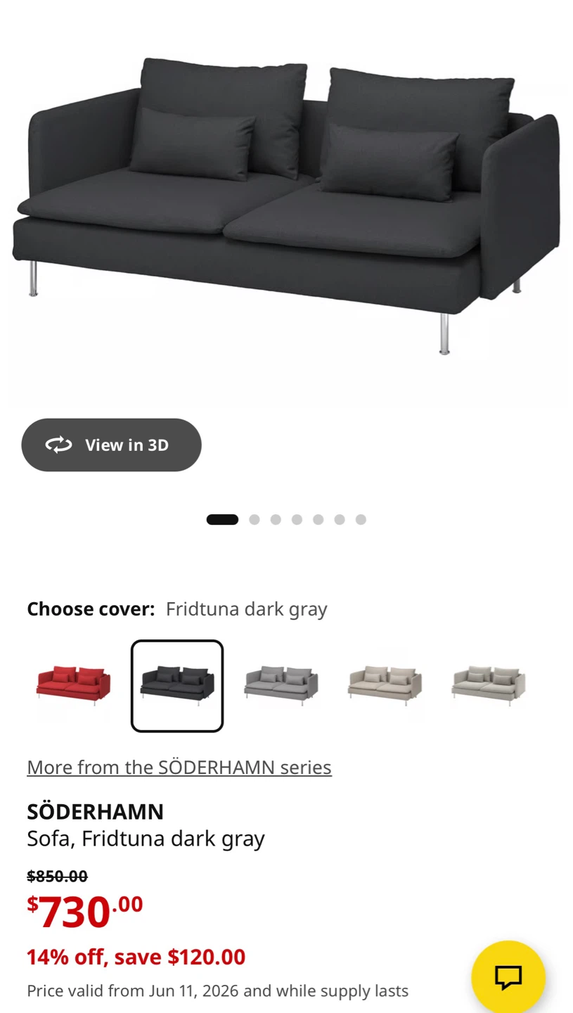 IKEA Söderhamn Sofa - Frid Tuna Dark Grey