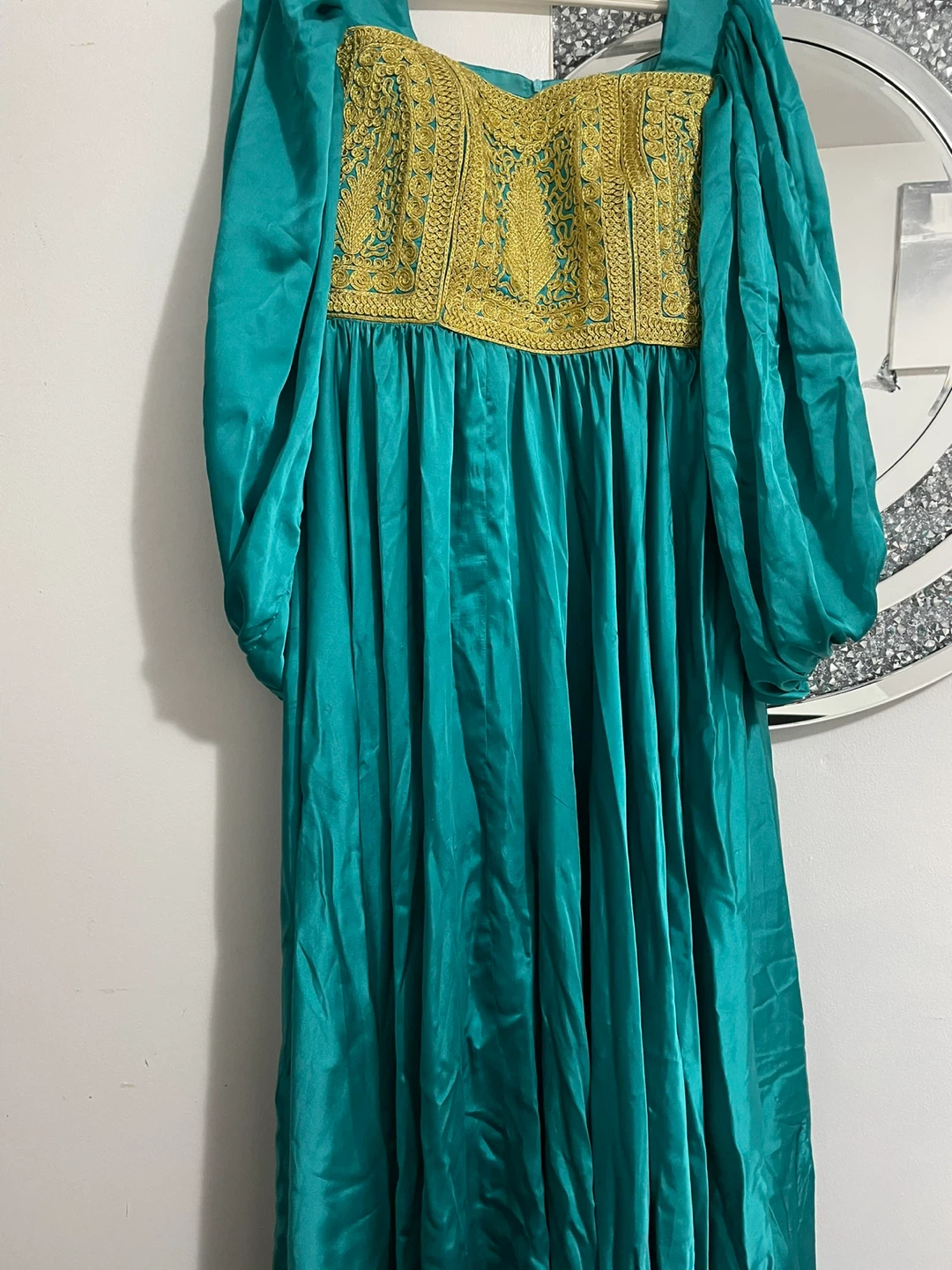 Teal Embellished Maxi Dress with Gold Embroidery - photo 4