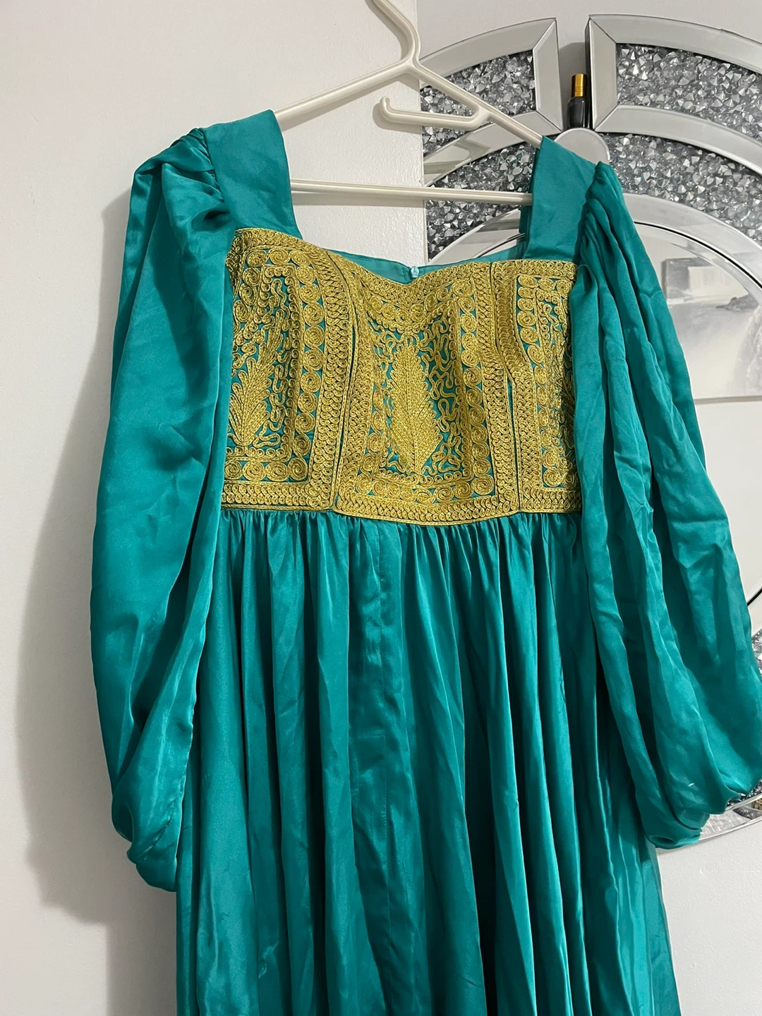 Teal Embellished Maxi Dress with Gold Embroidery - photo 3
